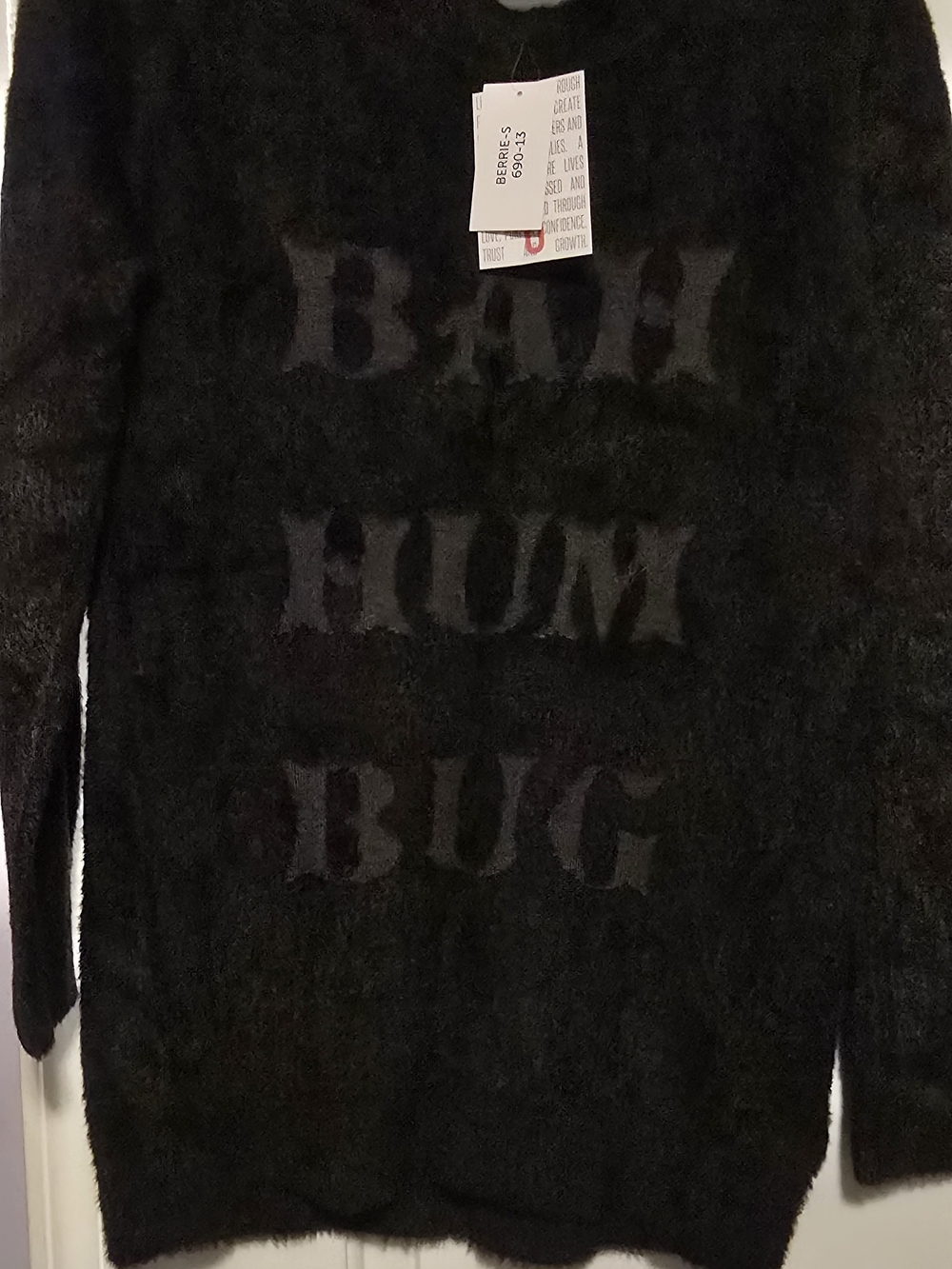 LuLaRoe Black Fuzzy Crewneck Sweater with Subtle Graphic